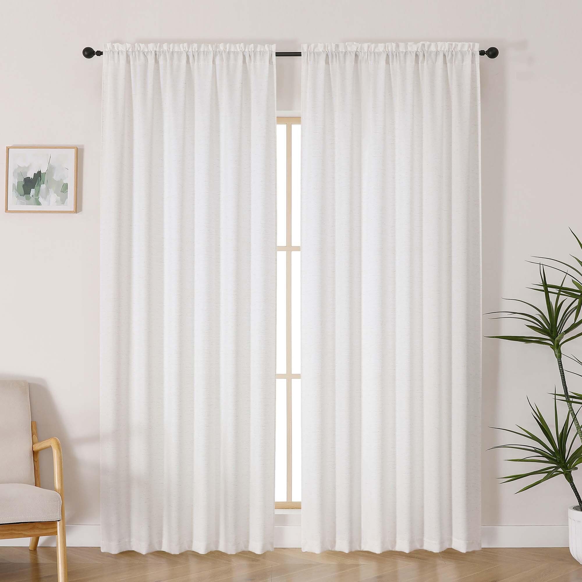 Lecloud Bessie Light Filtering Curtains 90 Inches Long 2 Panels, Faux Linen Textured Privacy Bedoom Curtains, Farmhouse Rod Pock