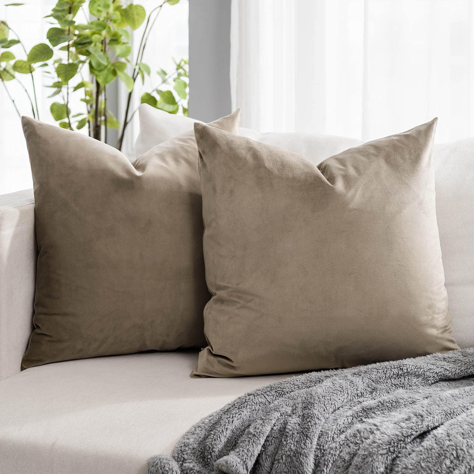 Quafoo Stone Decorative Lumbar Velvet Throw Pillow Covers 24X24 Inch Set Of 2 With Zipper Luxury Soft Solid Square Cushion Cover