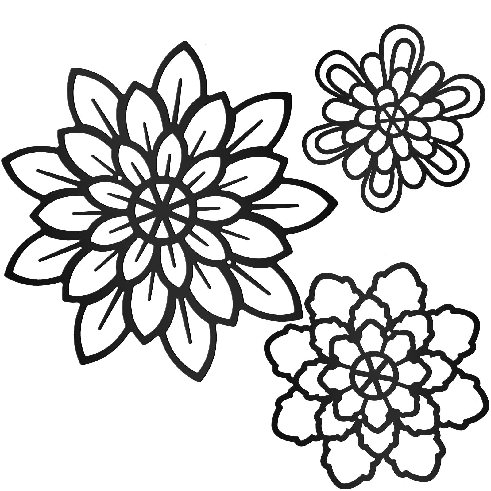 Moxweyeni 3 Pieces Metal Flowers Wall Decoration, Metal Rustic Wall Art Decoration Farmhouse Wall Decorations Multiple Floral Ha