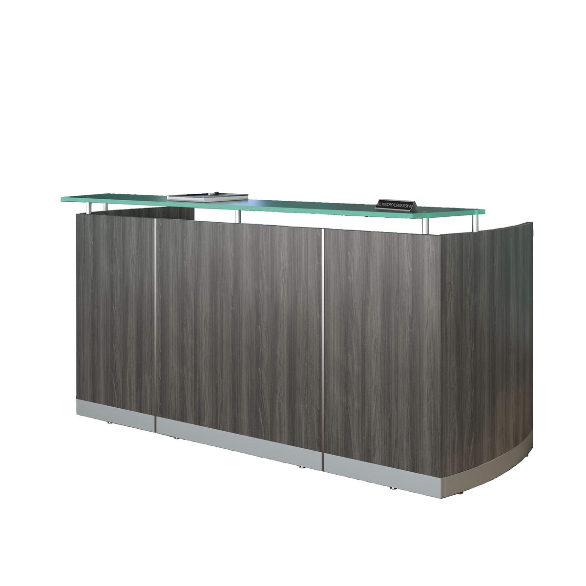 Mayline Mnrslgs Medina Freestanding Reception Station With Glass Transaction Counter, 42.75&quot;H, Gray Steel Laminate