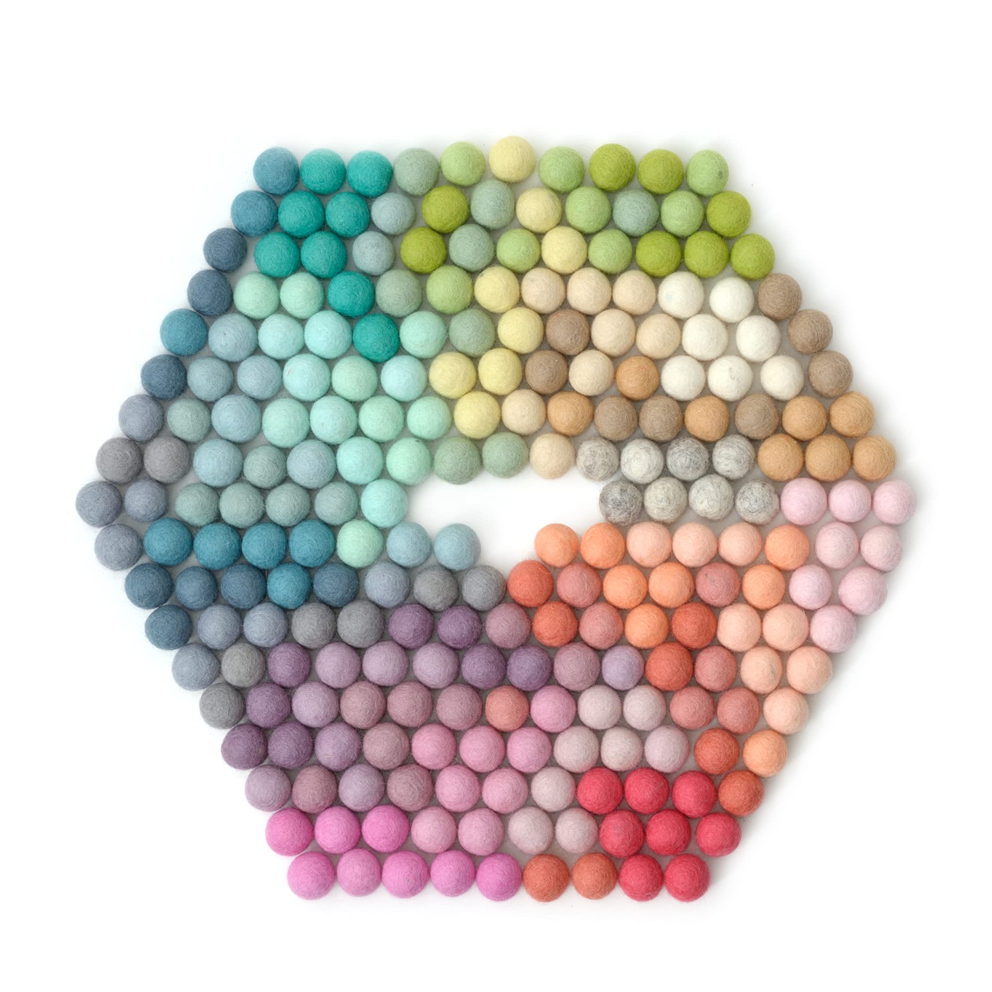 Glaciart One Felt Pom Poms, Wool Felt Balls (240 Pieces) 2 cm - 0.8 Inch, Handmade Felted 30 Pastel Colors (Green, Pink, Blue, Y