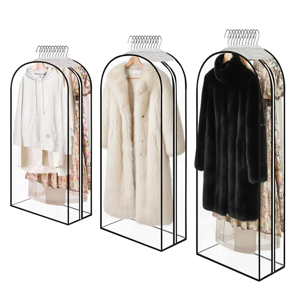 Kozasong Clear Garment Bags for Hanging Clothes 3piece set(43,50,60) inch