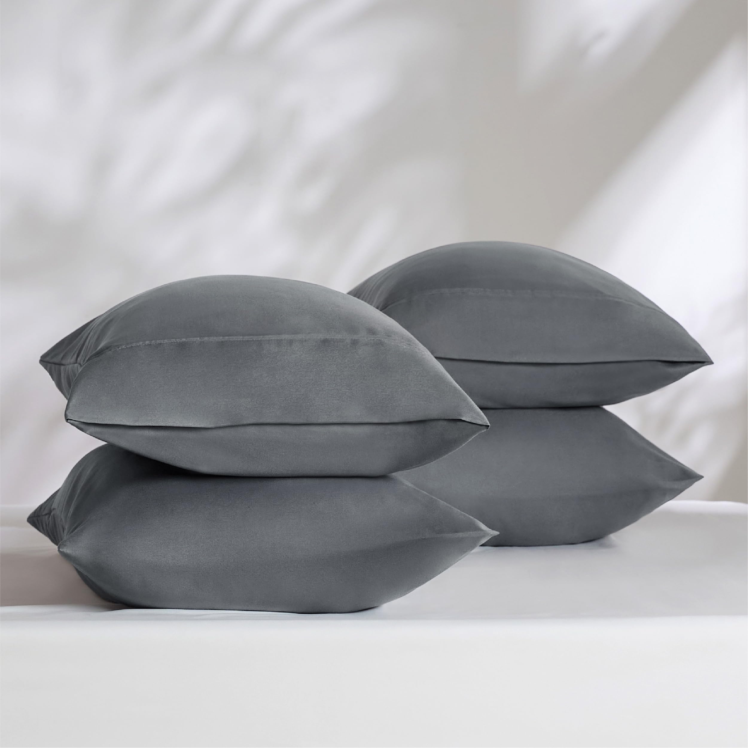 Bedsure Queen Pillow Cases Set Of 4 - Dark Grey Polyester Microfiber Pillowcases 4 Pack, Super Soft And Cozy Gray Pillowcase, Pillow Case Covers With Envelop Closure, 20X30 Inches