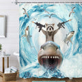 Uokiuki Funny Animal Shower Curtain, Cute Raccoons Ride Shark Ocean Waves Shower Curtain with Hooks, Nautical Coastal Fabric Bat