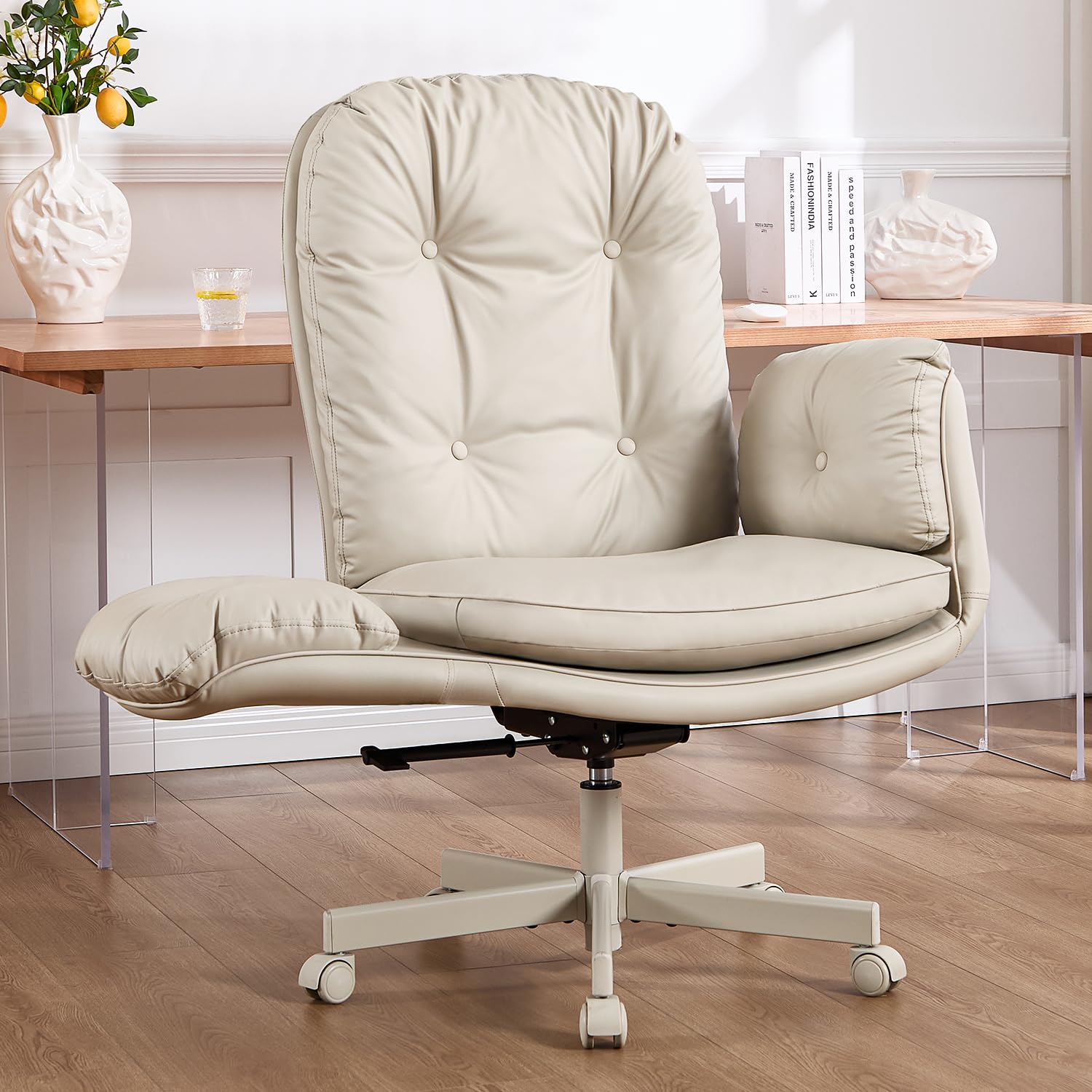 amseatec Criss Cross Chair with Armrests & Wheels for Cross-Legged Sitting, Comfortable Adjustable Swivel Office Desk Chair -PU 