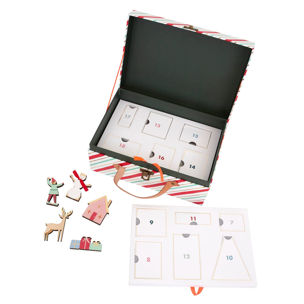 Meri Meri Festive Village Wooden Advent Calendar (Pack of 1), Ages 8+, 9' x 6' x 4' Mini Suitcase Christmas Advent Calendar, 