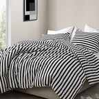 Clothknow Striped Comforter Set Queen 3Pcs Black White Bedding Comforter Sets Farmhouse Comforter Soft Ticking Stripes Queen Siz