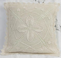 Creative Linens Cotton Crochet Throw Pillow Cushion Cover Case For Couch Sofa Bed Home Decoration 16X16 Inches Ecru Beige #1091