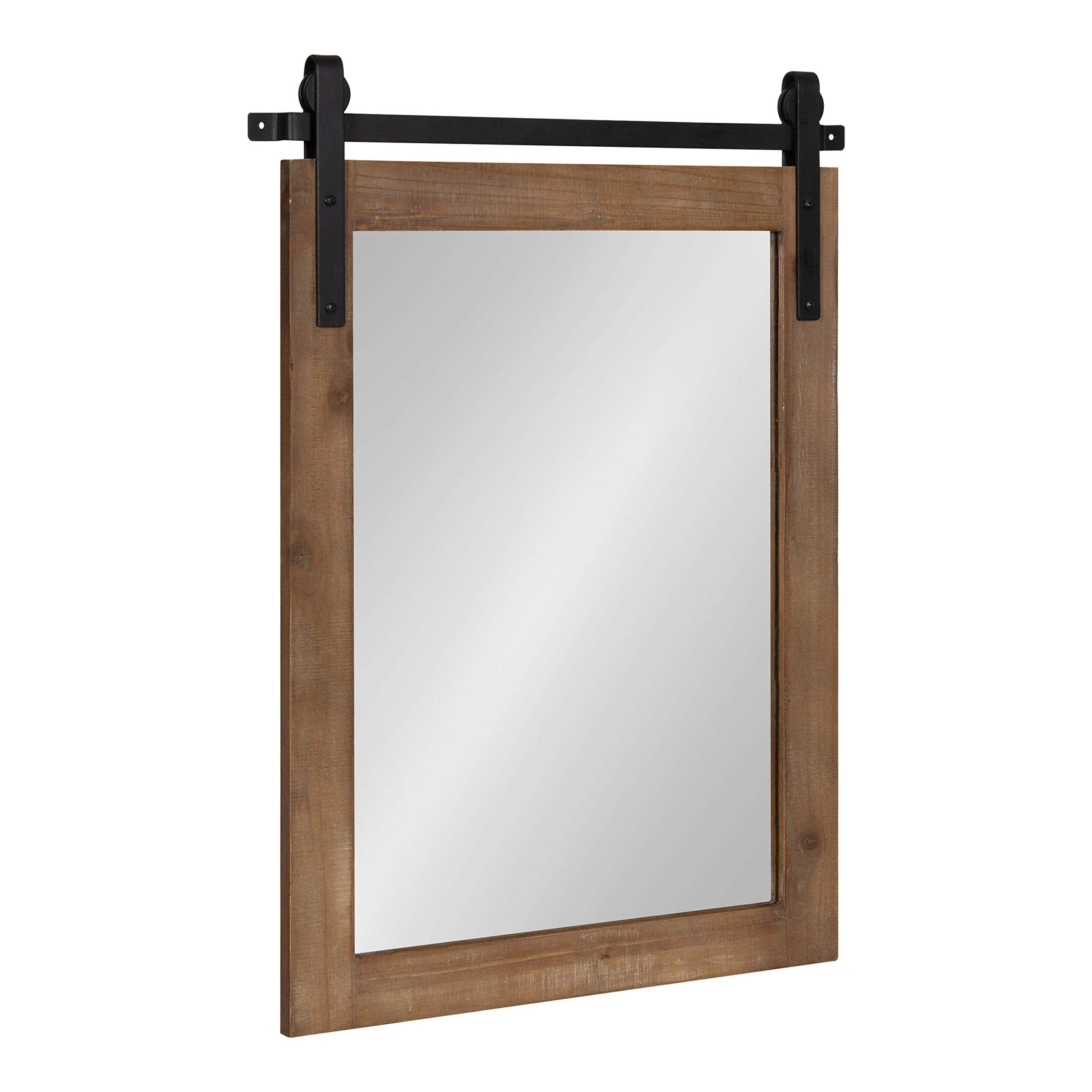 Kate and Laurel Cates Farmhouse Wood Framed Wall Mirror, 18 x 26, Rustic Brown, Barn Door-Inspired Rustic Mirrors for Wall