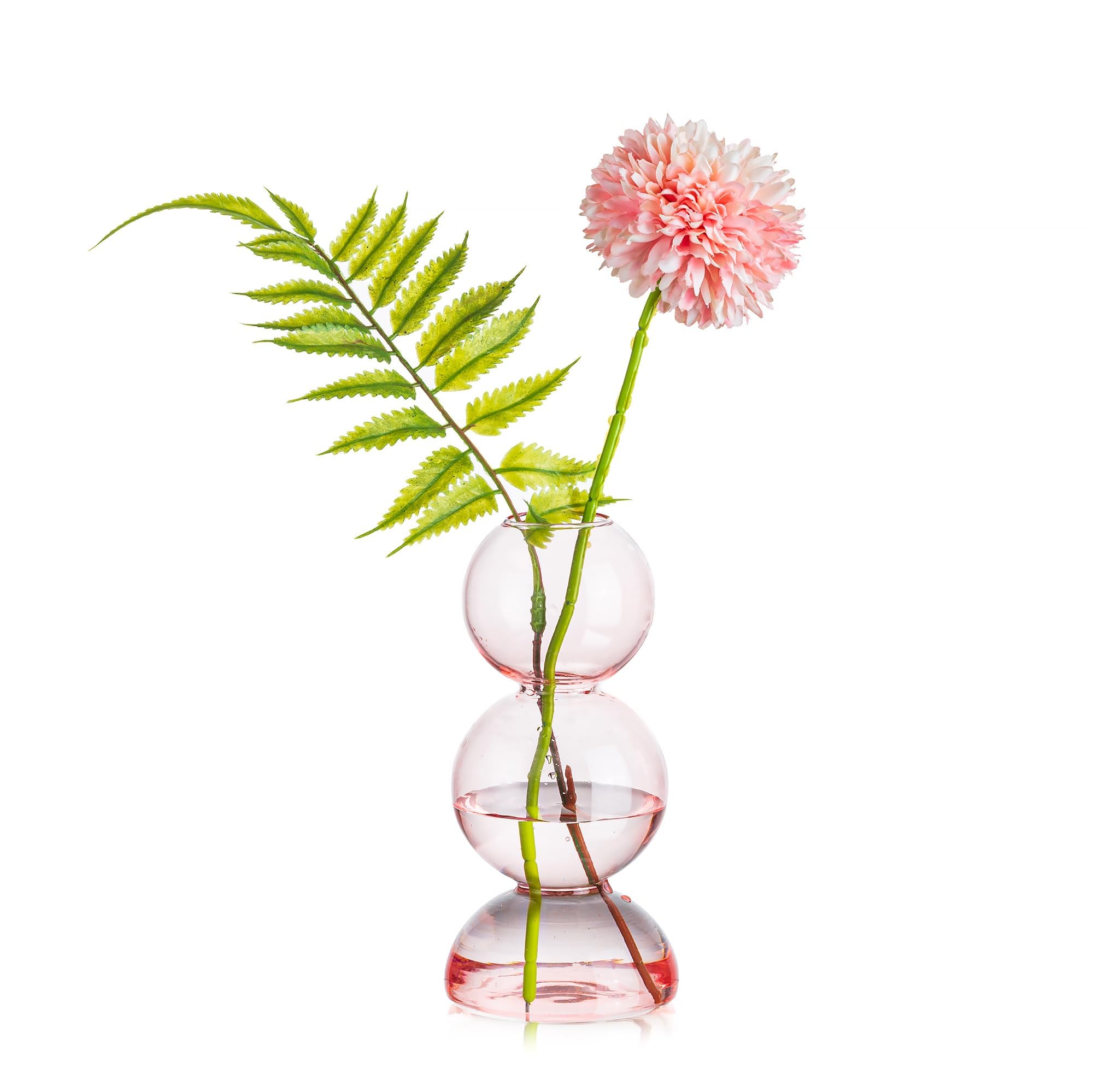 Glasseam Cute Pink Flower Vase, Unique Handmade Glass Vase for Flowers, Aesthetic Small Bud Vase Decor, Modern Ball Propagation 