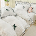 Ihoustriy White Duvet Cover Queen Size, Ruffle Beddding Set With Bowtie, 3 Pieces Comforter Cover Set With Zipper Closure, Girl