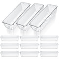 Maquita 12 Pcs Vanity Drawer Organizer 9 X 3 X 2 Inches Clear Plastic Utensil Organizers Kitchen Drawers Dividers For Office Des