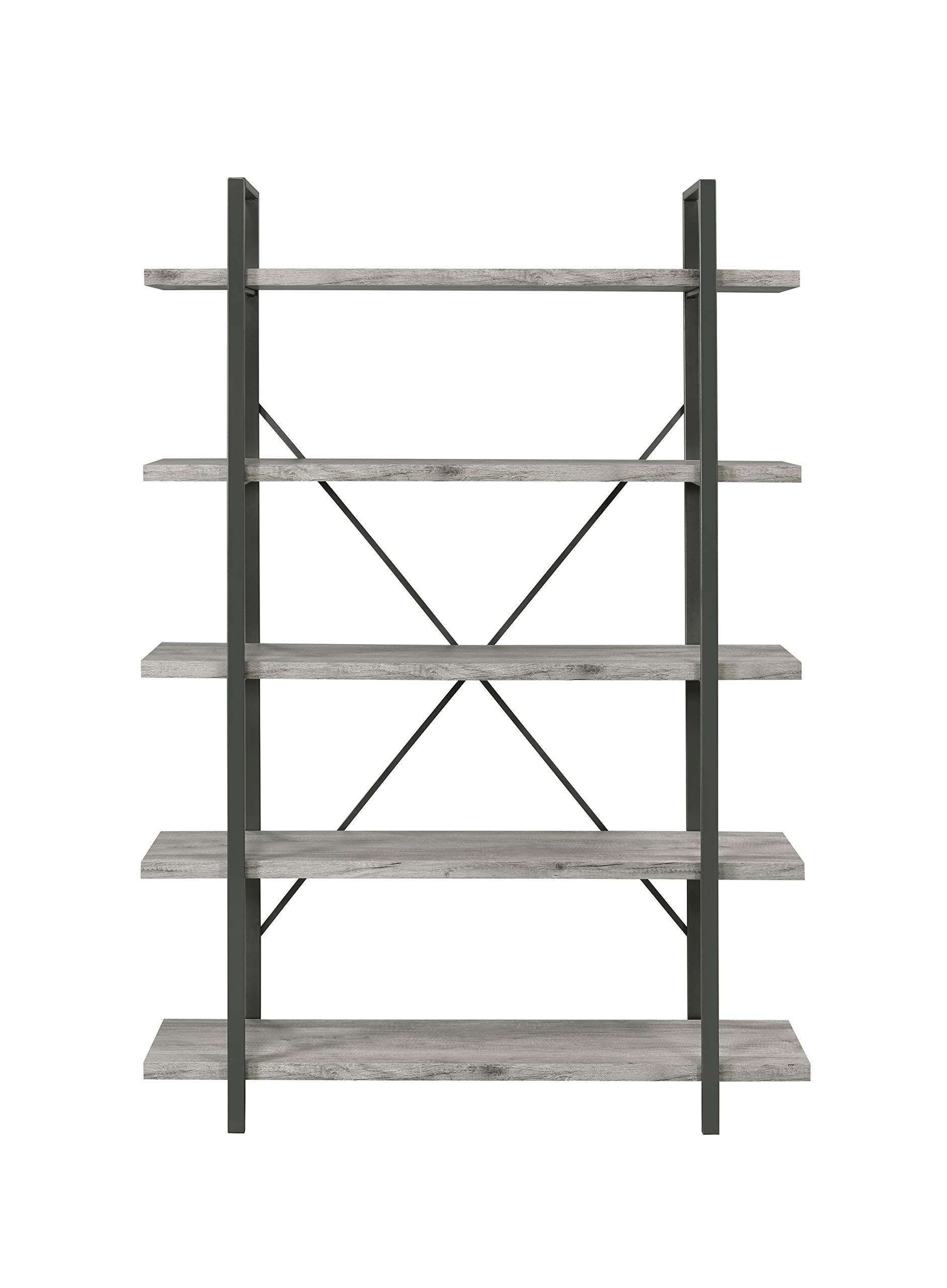 Coaster Home Furnishings Cole 70-inch 5-Shelf Bookshelf Grey Driftwood and Gunmetal