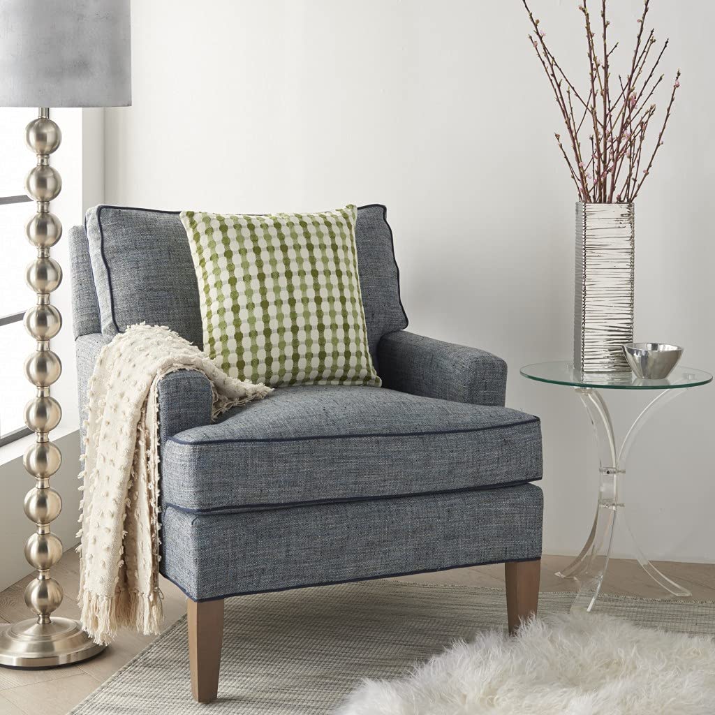 HomeRoots 100% Cotton Green and Ivory Gingham Pattern Throw Pillow