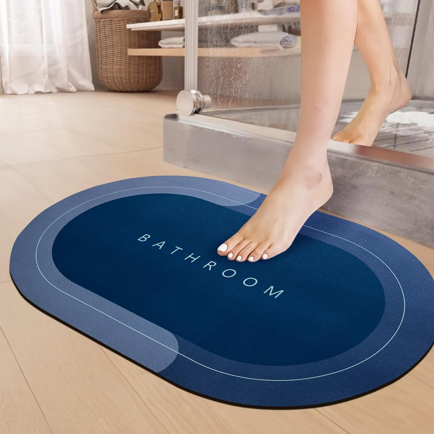 ZONALIYA Rubber 1 Piece 3.5Mm AntiSkid Water Soaking Bathroom Print Door,Oval Floor Bath Mat, Soft Quick Dry Water Absorbent Ma