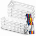 Bthomstfmly 12 Pack Slim Plastic Storage Baskets Trays, Narrow Organizing Bins (10.25x3.25x2.5 Inch), Stackable Drawer Pencil Tr