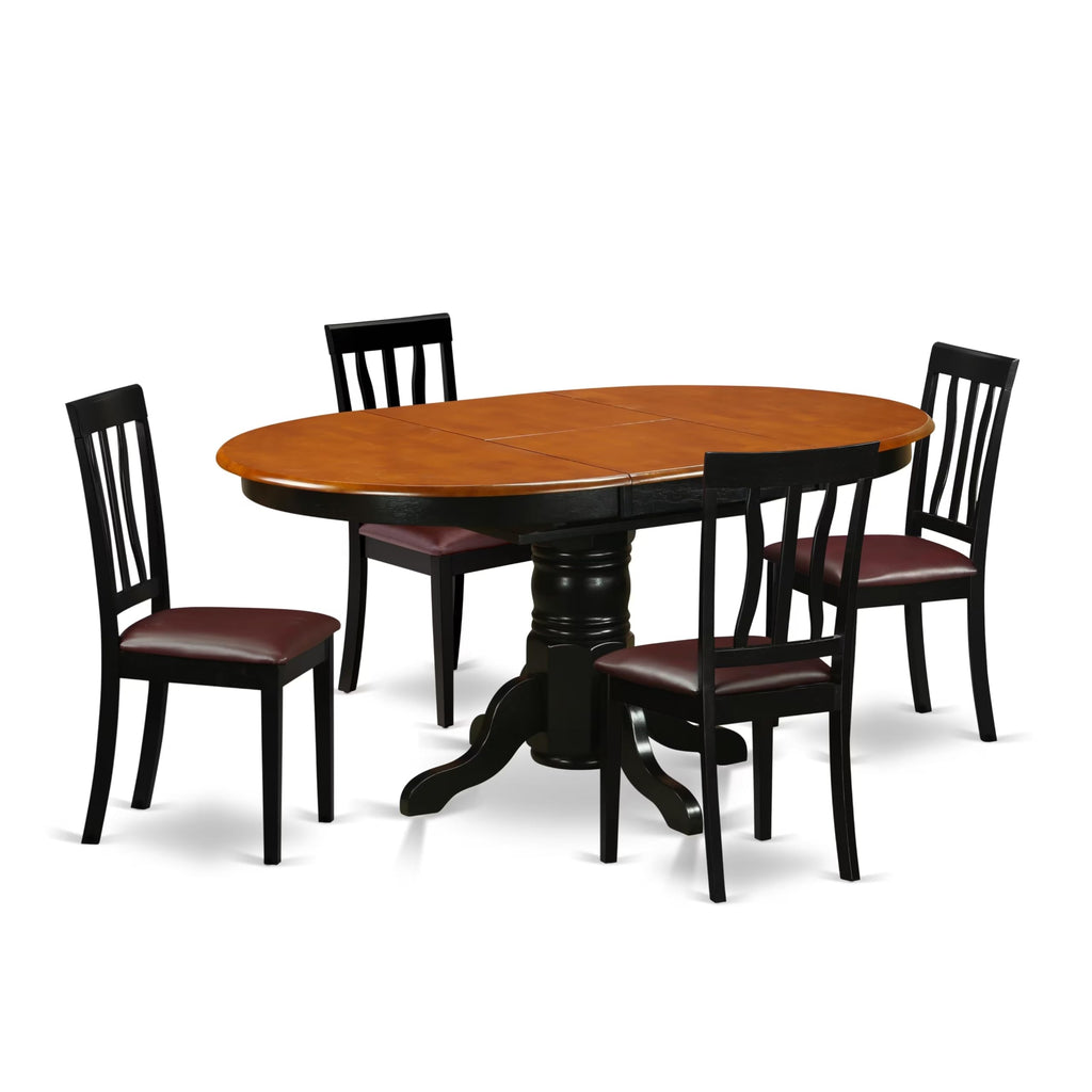 East West Furniture AVAT5-BLK-LC 5 Piece Dining Table Set for 4 Includes an Oval Kitchen Table with Butterfly Leaf and 4 Faux Leather Kitchen Dining Chairs, 42x60 Inch, Black & Cherry