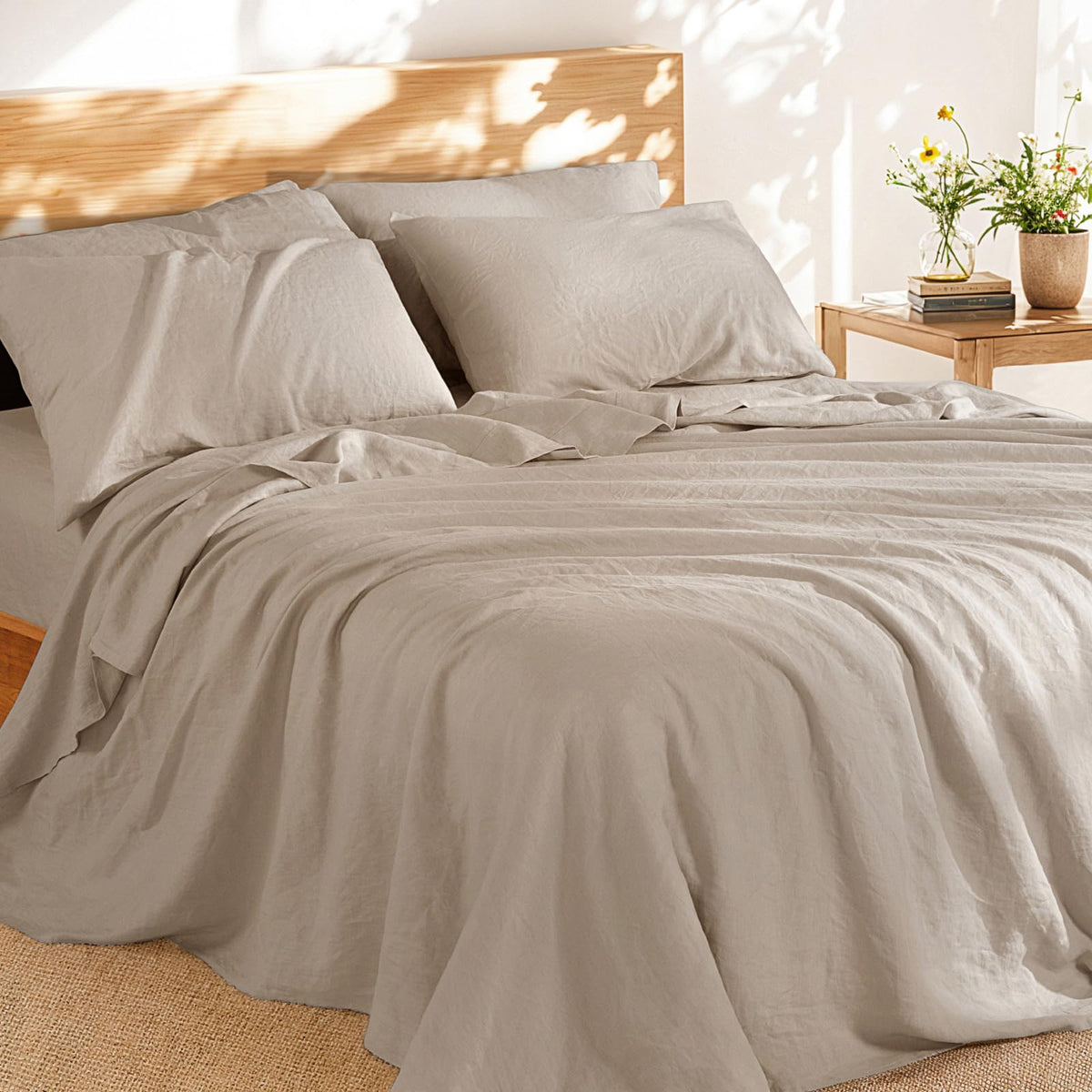 Shilucheng 100% French Linen Sheets - Queen Size Bed Sheets, Breathable & Cooling Pure Linen Sheets,Soft Durable And Tear Resist