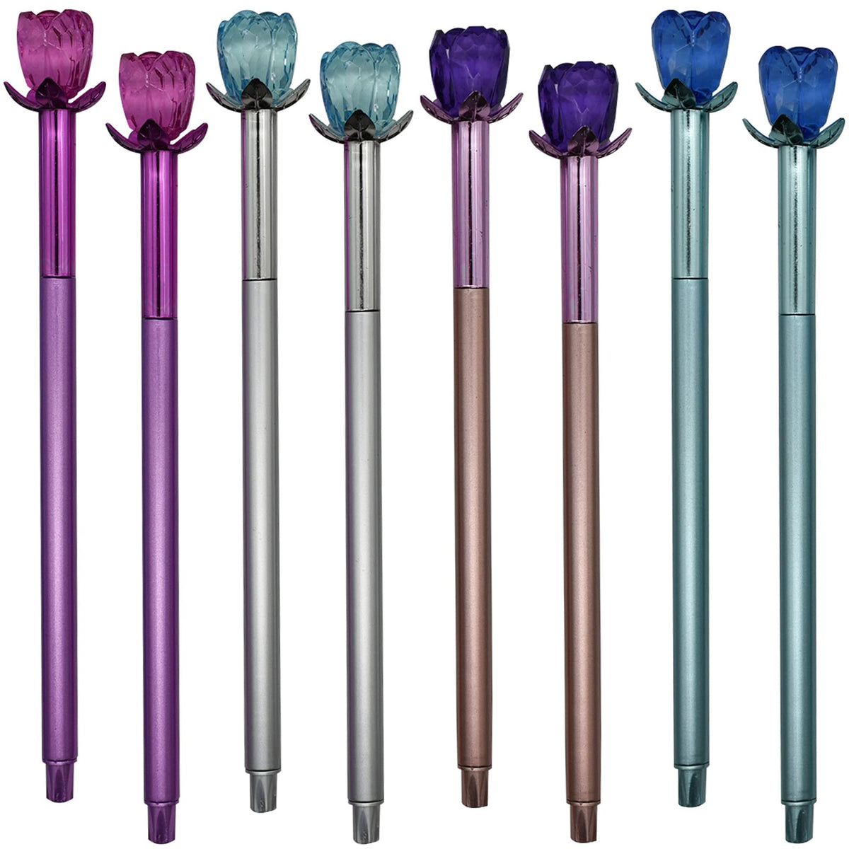 Maydahui 24Pcs Crystal Rose Gel Pen Colorful Gem Flower Pens Black Ink For Girls Party School Office Supplies