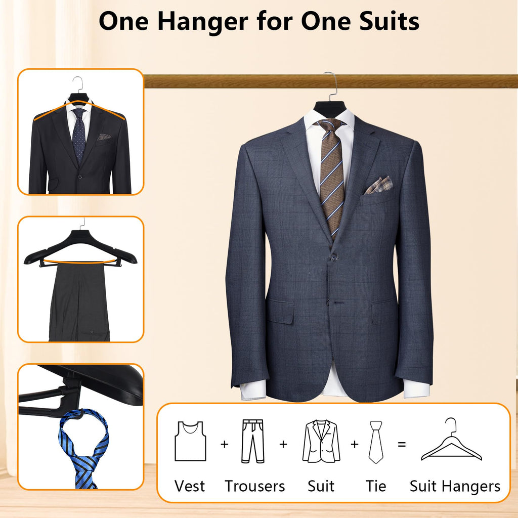 Dedu Plastic Extra Wide Shoulder Suit Hangers For Men 30 Pack Width 17.7'', Black Sweater Hangers No Shoulder Bump Non Slip For