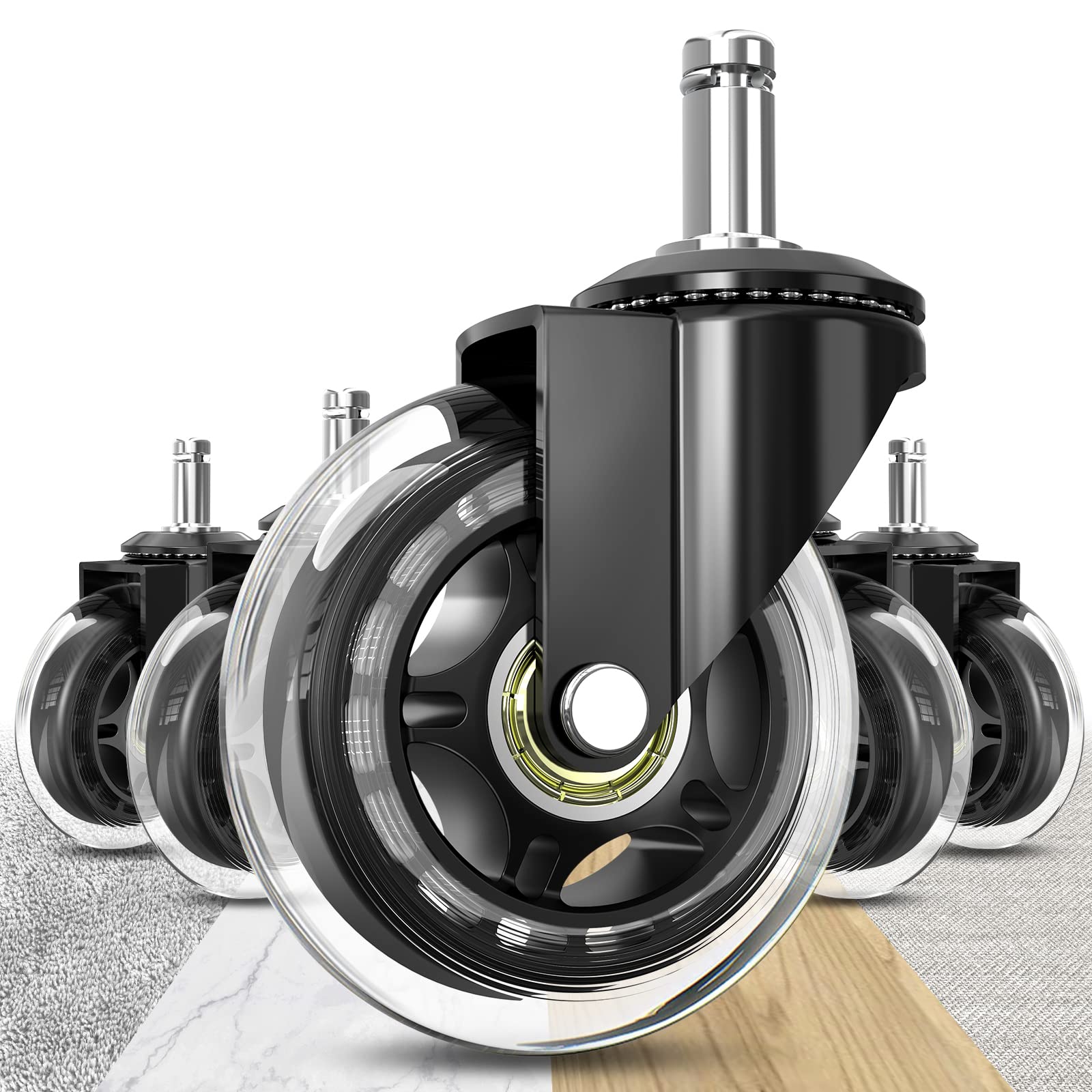 Soontrans Office Chair Wheels 10mm Stem, Compatible with IKEA Chairs ONLY, 3/8' Replacement Rubber Chair Casters, Set of 5, Des