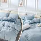 Nexhome Pro Duvet Cover Set King Size Linen Look Textured Organic Natural 100% Washed Cotton Duvet Cover 3 Pieces Bedding Set With Zipper Closure, Breathable, Soft, Light Baby Blue (No Comforter)