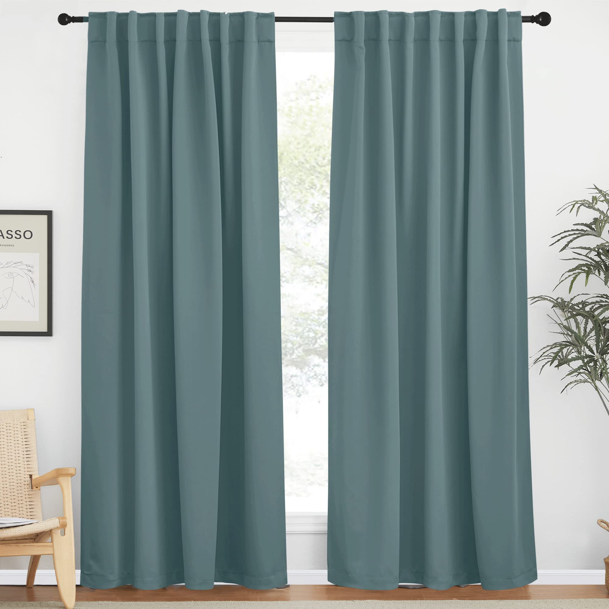 Nicetown Blackout Curtains 84 Inches Long For Living Room, Rod Pocket & Back Tab Window Curtains, Eatra Long Drape Panels For Office (Greyish Blue, 70' W X 84' L Per Panel, 2 Pcs)