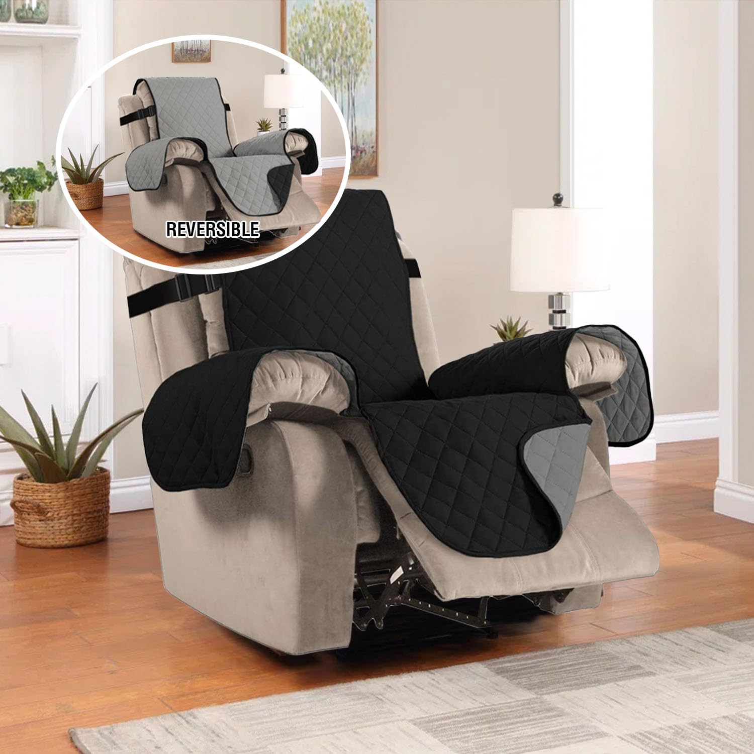 H.Versailtex Reversible Quilted Recliner Covers Recliner Chair Cover Water Resistant Furniture Protector Washable Couch Cover Wi