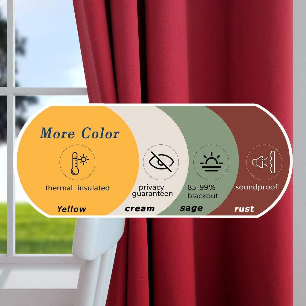 Mrs.Naturall Red Curtains For Bedroom 84 Inch Length 2 Panels Set Blackout Grommet Window Black Out Luxury Curtains For Living R