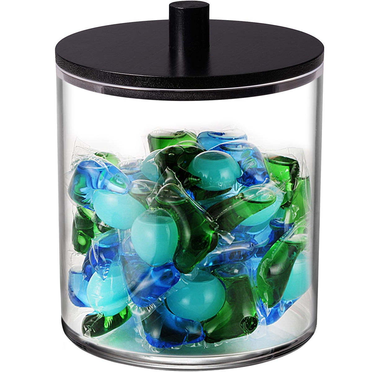 SheeChung 1 Pack 50oz Laundry Pods Container with Matte Black Bamboo Lid