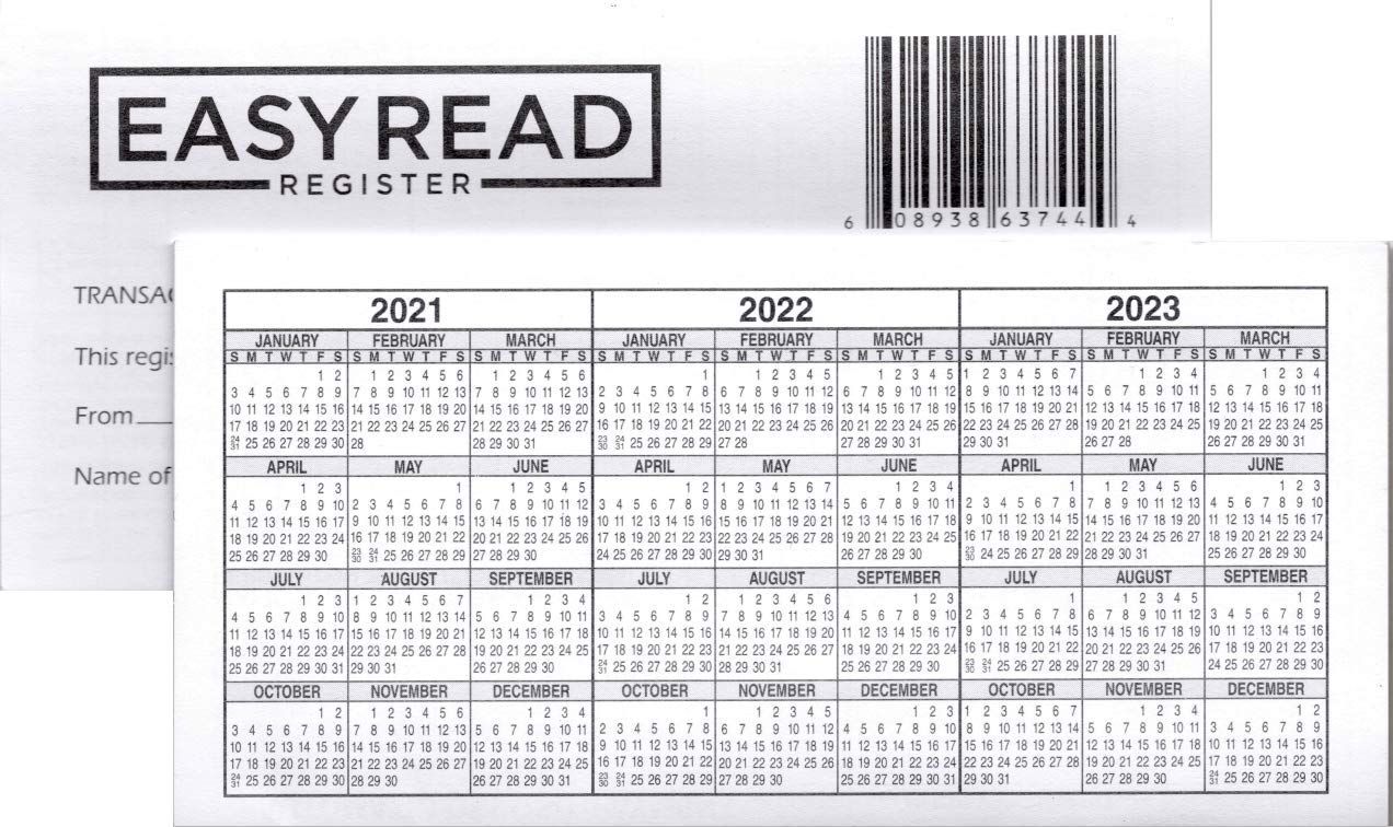Checkbook Transaction Register With 2021-2022-2023 Calendars