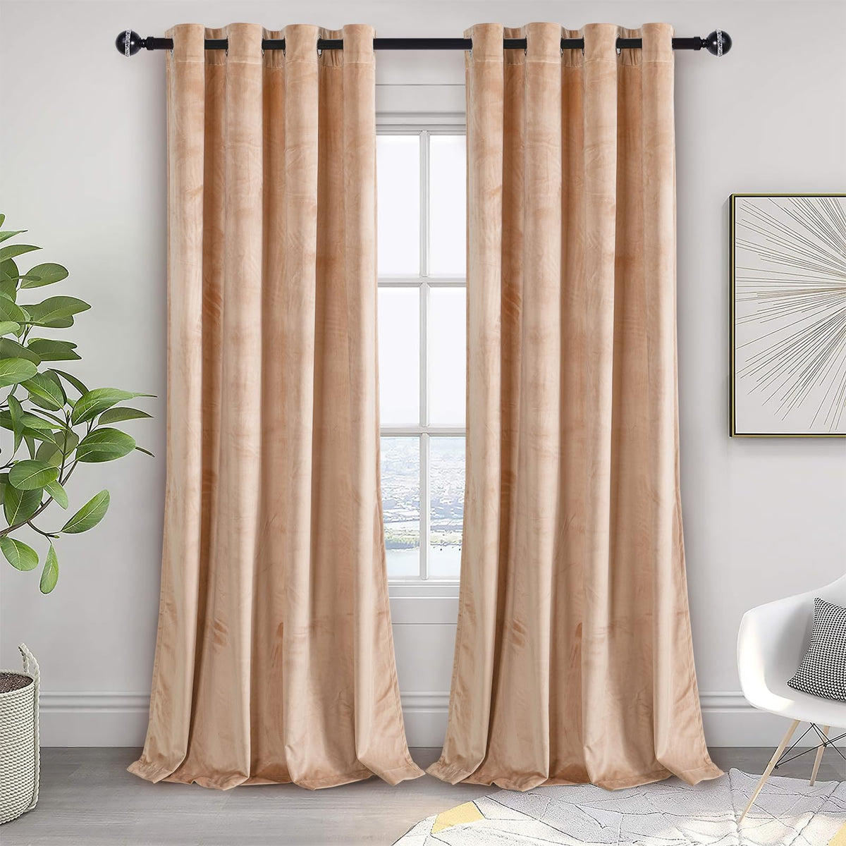 Jiuzhen Ivory Velvet Curtains 108 Inches Soundproof Curtains For Living Room - Privacy Protect Room Darkening Grommet Thick Velv