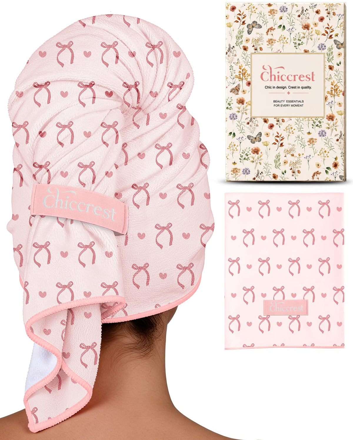 chiccrest Cute Oversized XL Microfiber Hair Towel Wrap for Women & Girls
