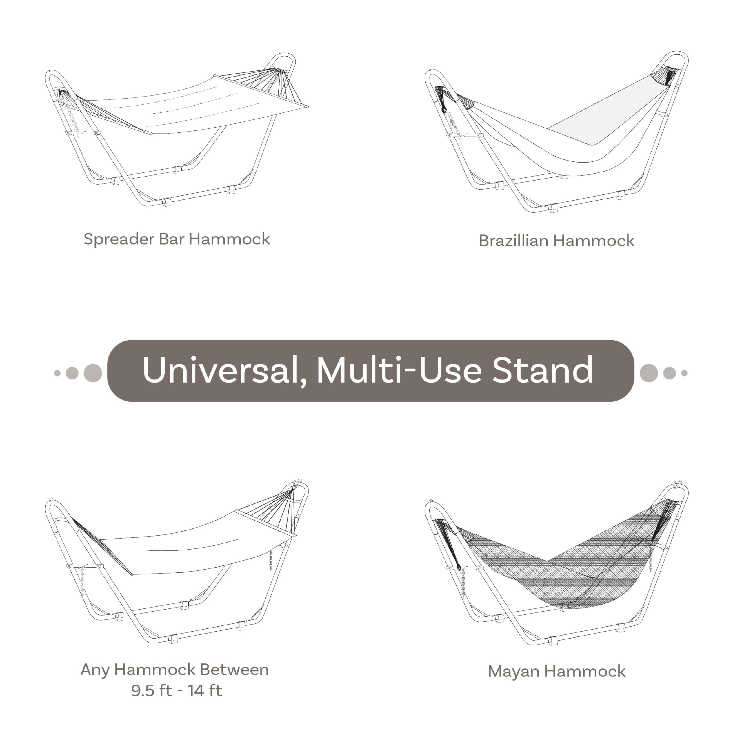 Sunnydaze Universal Double Hammock Stand Only - 550-Pound Capacity - Heavy-Duty Hammock Stand For Outside - Fits 9 To 14 Foot Hammocks - Black
