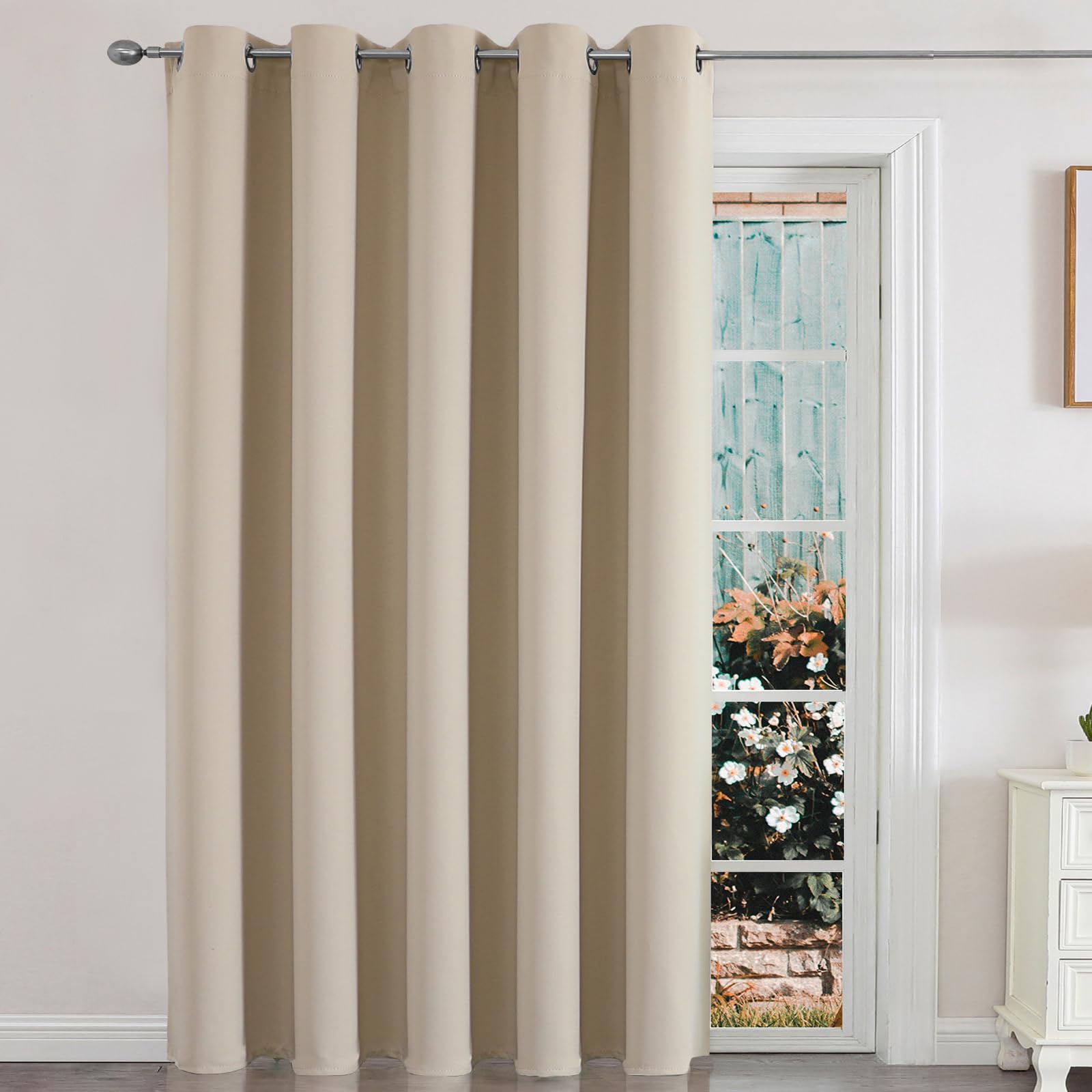 Joydeco Sliding Door Curtains, Light Beige Curtains 70 X 108 Inches, Extra Wide Curtains For Patio Sliding Door Living Room, Roo