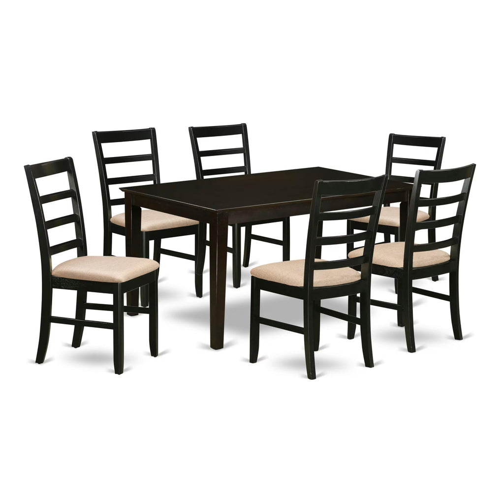 East West Furniture CAPF7-CAP-C 7 Piece Dining Table Set Consist of a Rectangle Dining Room Table and 6 Linen Fabric Upholstered Chairs, 36x60 Inch, Cappuccino