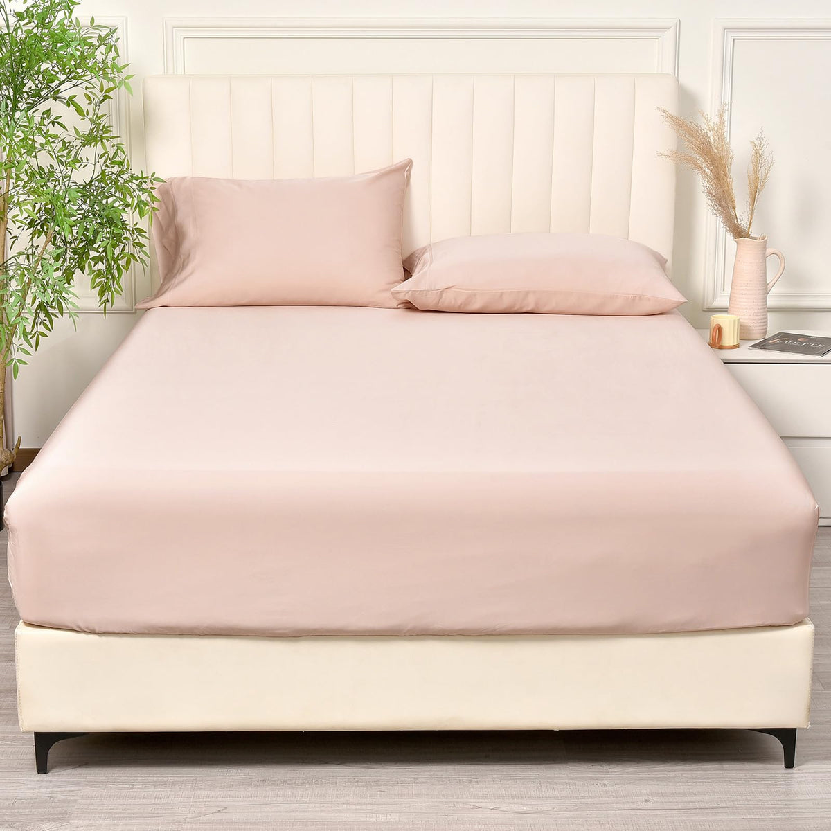 PHF 100% Rayon Derived from Bamboo Cooling Fitted Sheet Queen for Hot Sleeper,16'' Deep Pocket,2.5cm Wider Strong Elastic Easy F