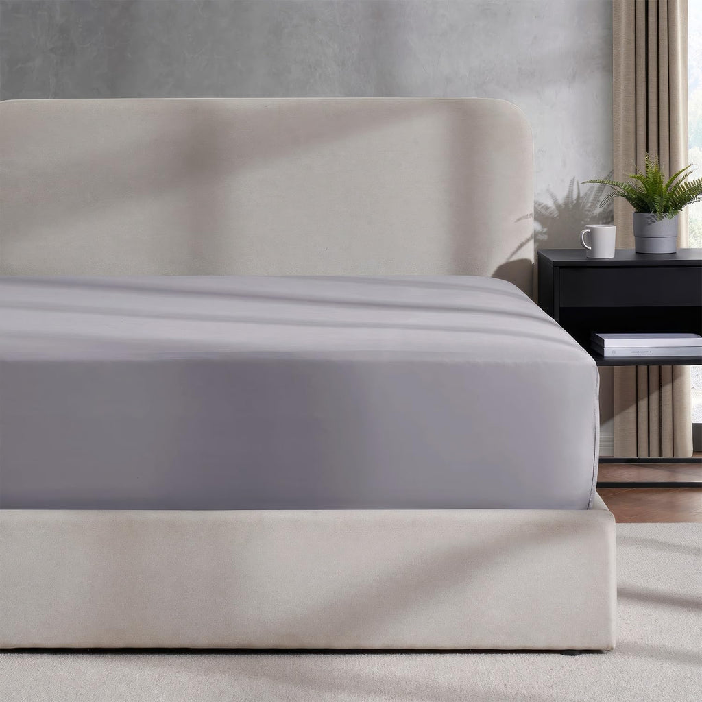Nestl Grey Lavender Fitted Sheet Queen Size, Extra Deep Pocket Queen Fitted Sheet Only, 1800 Microfiber Fitted Bed Sheet, Soft F