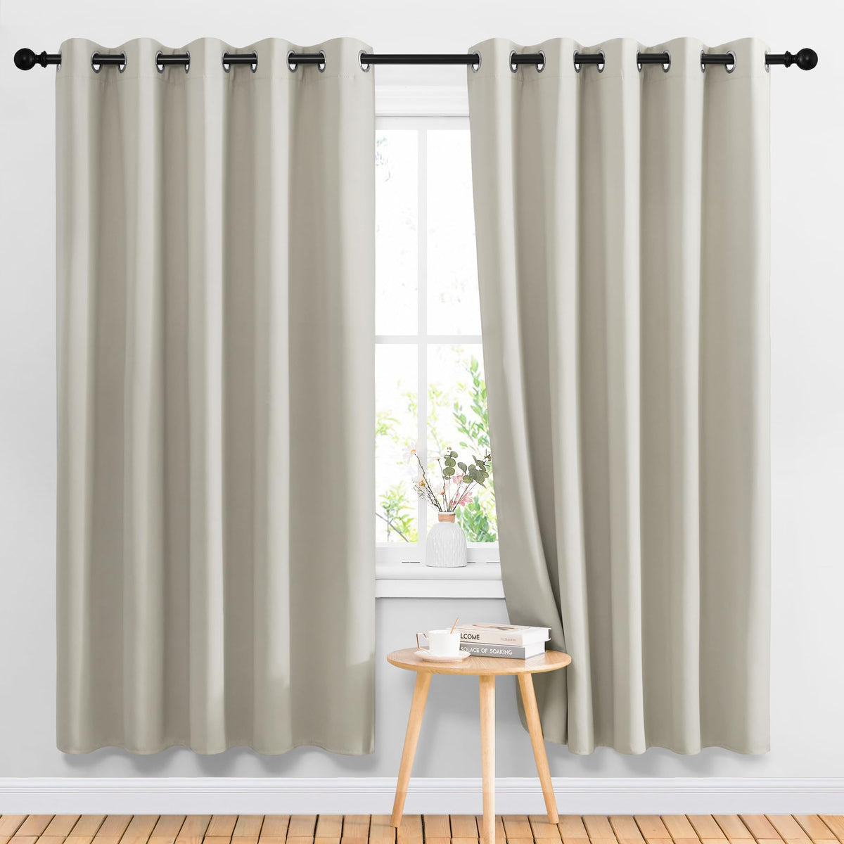 Nicetown Blackout Natural Large Window Treatments For Bedroom - Grommet Thermal Curtains Room Darkening Sound & Light Reducing S