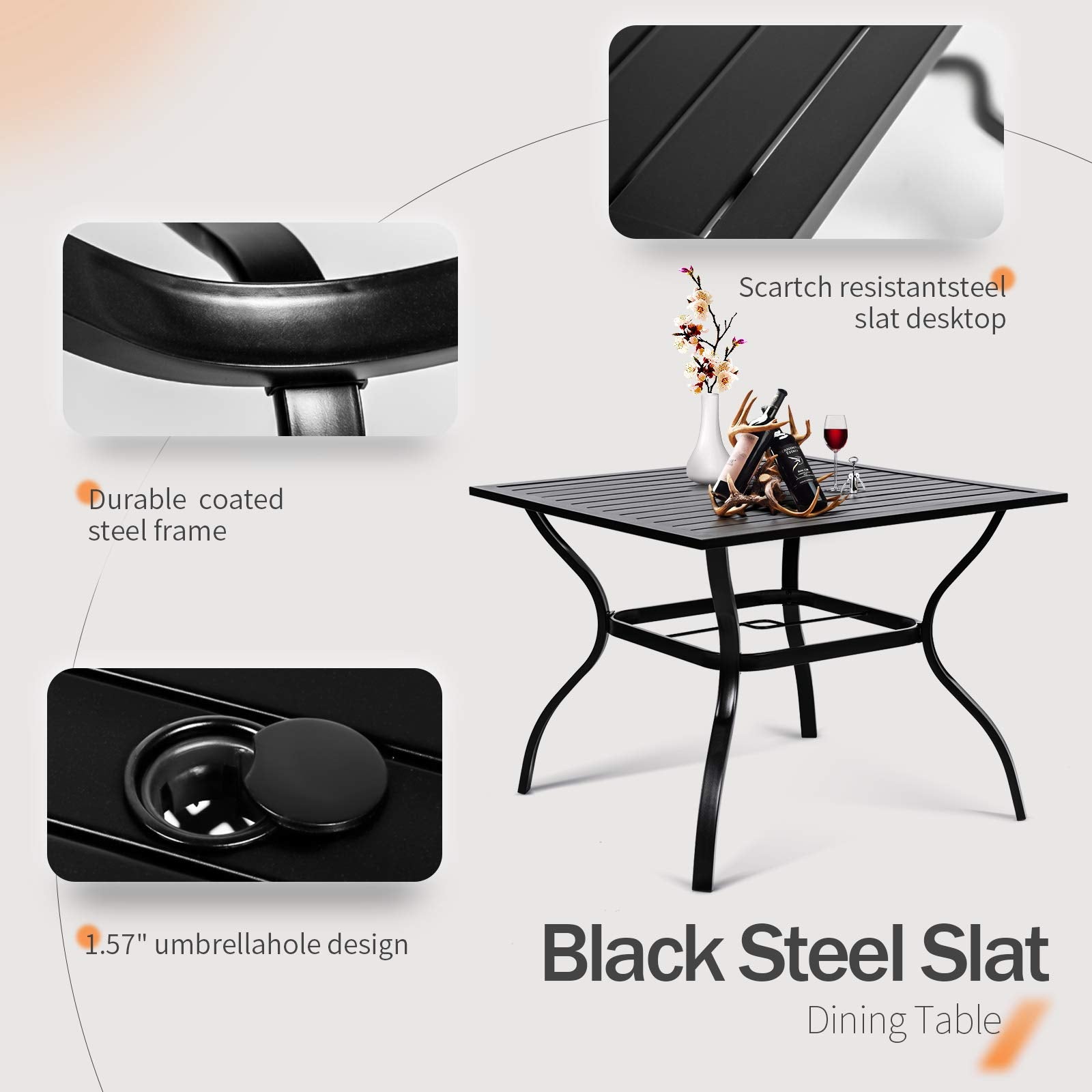 Suncrown 5-Piece Outdoor Wrought Iron Chairs And Table Patio Dining Furniture Set - 4 Stackable Metal Chairs, 1 Steel Slat Bistro Table For Garden Backyard Deck