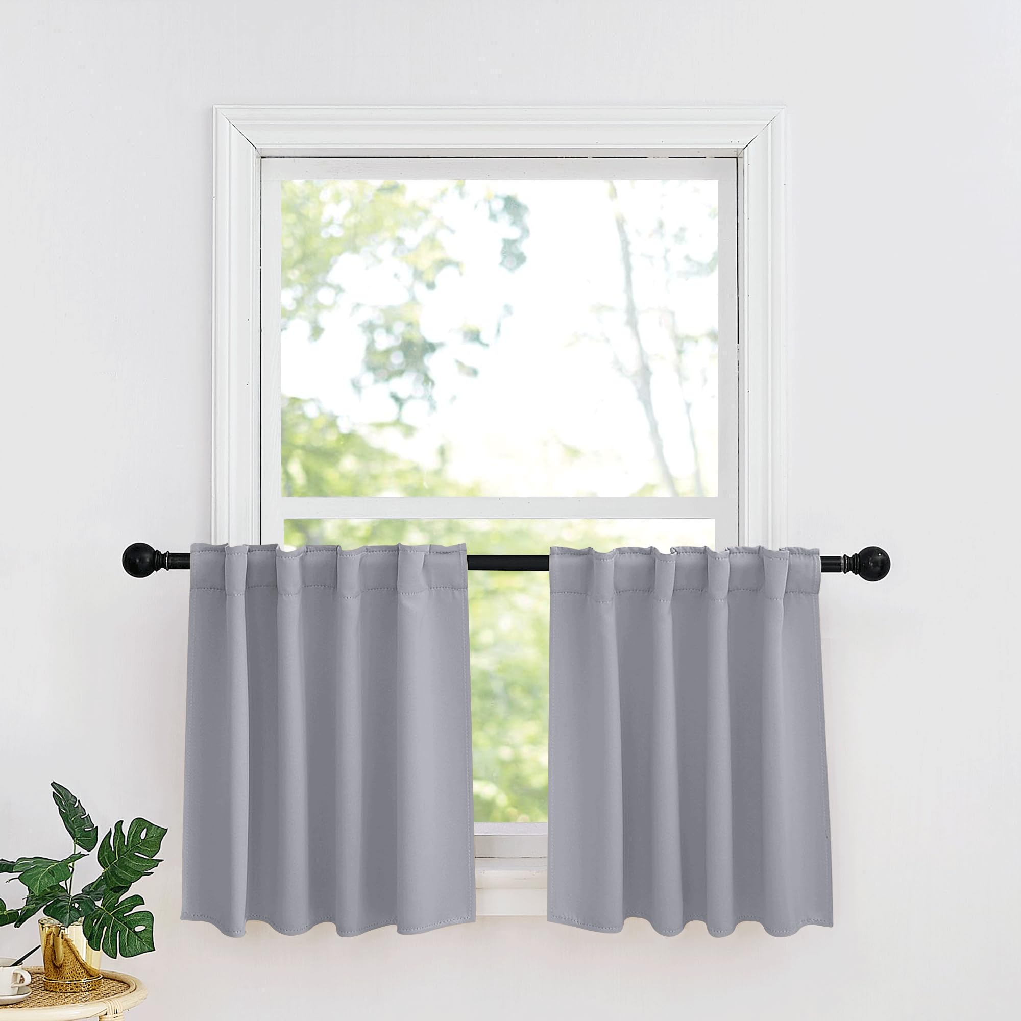 Ryb Home Kitchen Window Curtains - Blackout Privacy Half Window Curtains For Bedroom Bathroom Dining Living Room Cafe Office Short Tiers Curtains, W 34 X L 36 Inches, 2 Panels, Silver Grey
