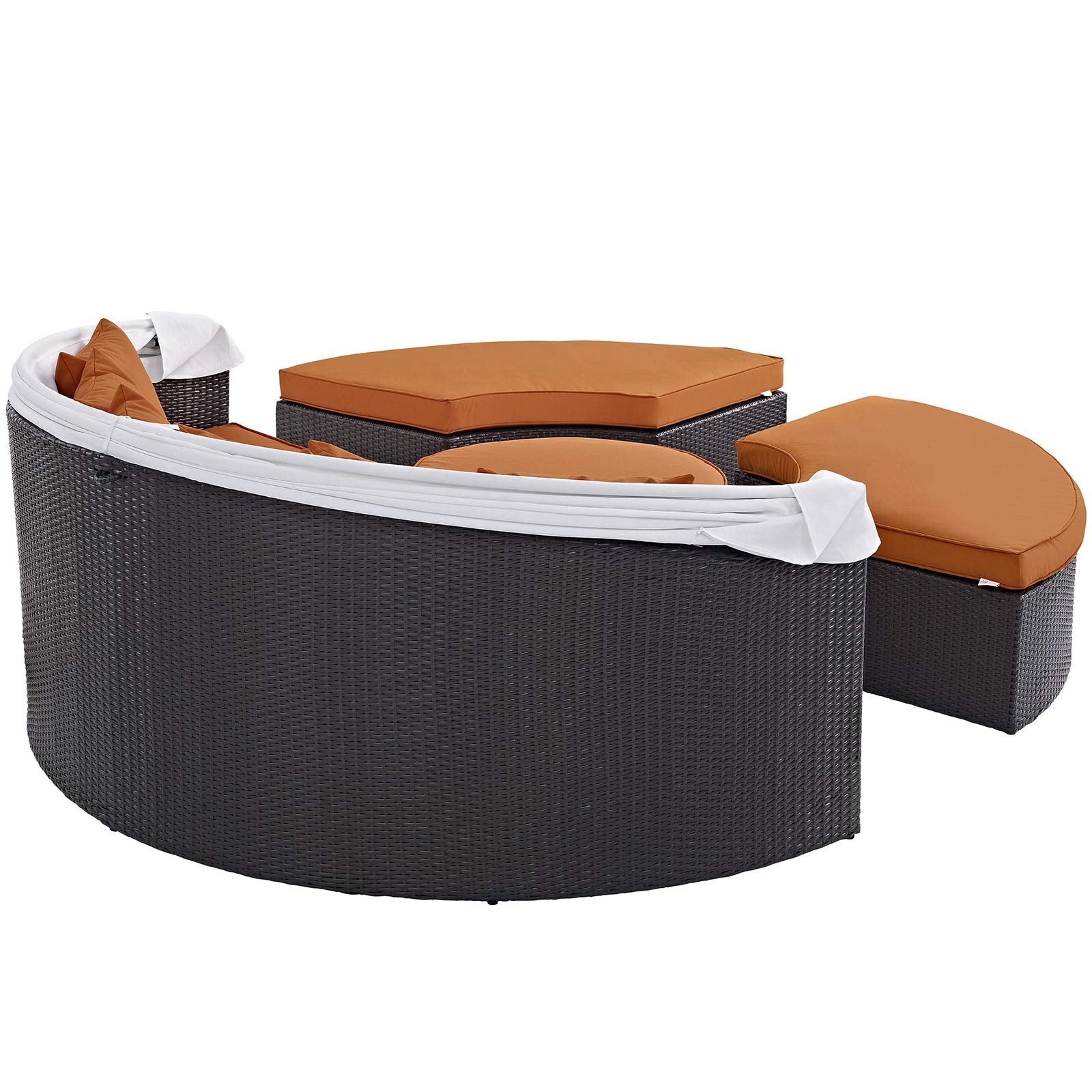 Modway Quest Wicker Rattan Outdoor Patio Canopy Sectional Daybed in Espresso Orange