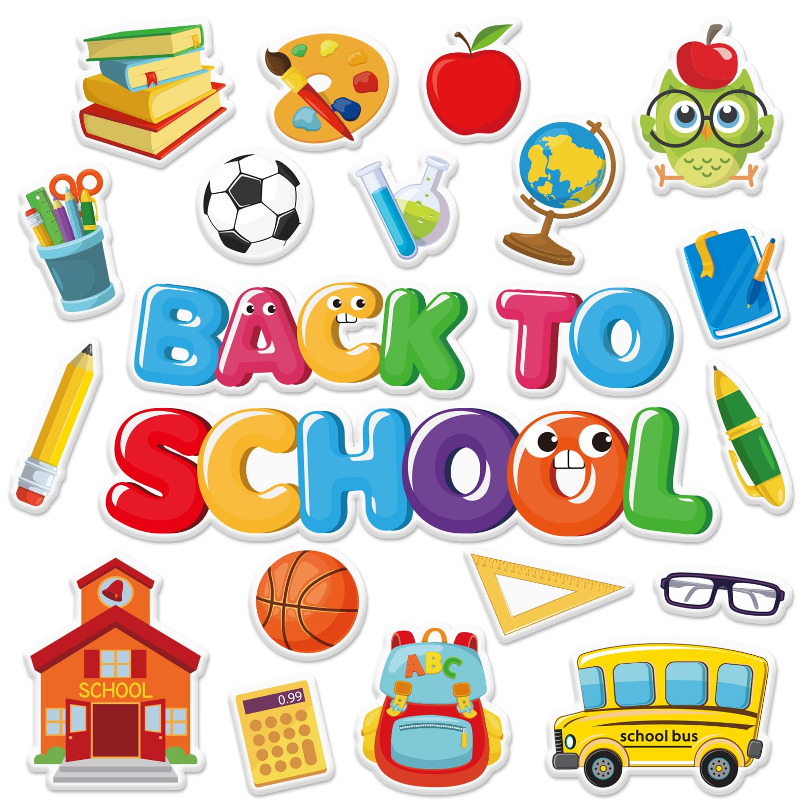 Whaline 42Pcs Back to School Thick Gel Clings School Bus Stationary Window Gel Decals School Objects Stationery Window Clings fo
