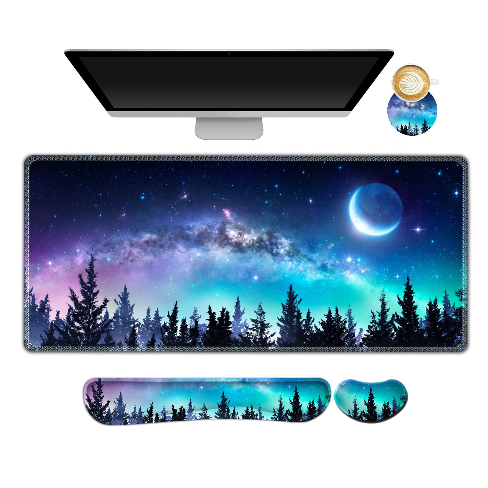 Aimsa Large Gaming Mouse Pad Set, Keyboard Wrist Rest Support + Extended Mouse Pad + Mouse Wrist Cushion + Coaster, Ergonomic Me