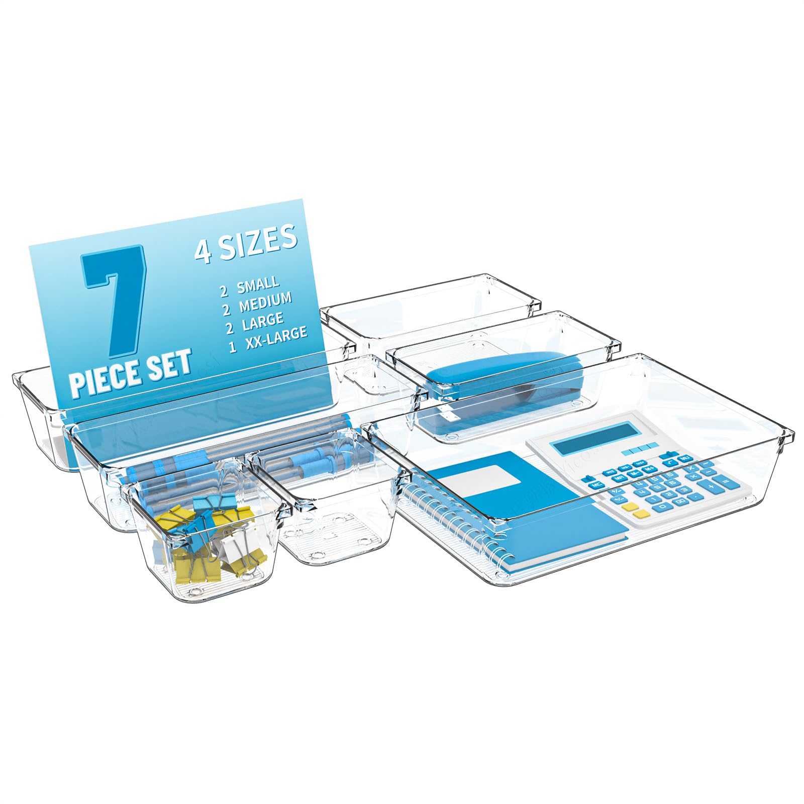 7 Pack Clear Plastic Drawer Organizer Set,4 Sizes Bathroom Drawer Organizers And Storage Bins,Vanity Drawer Organizer For Makeup