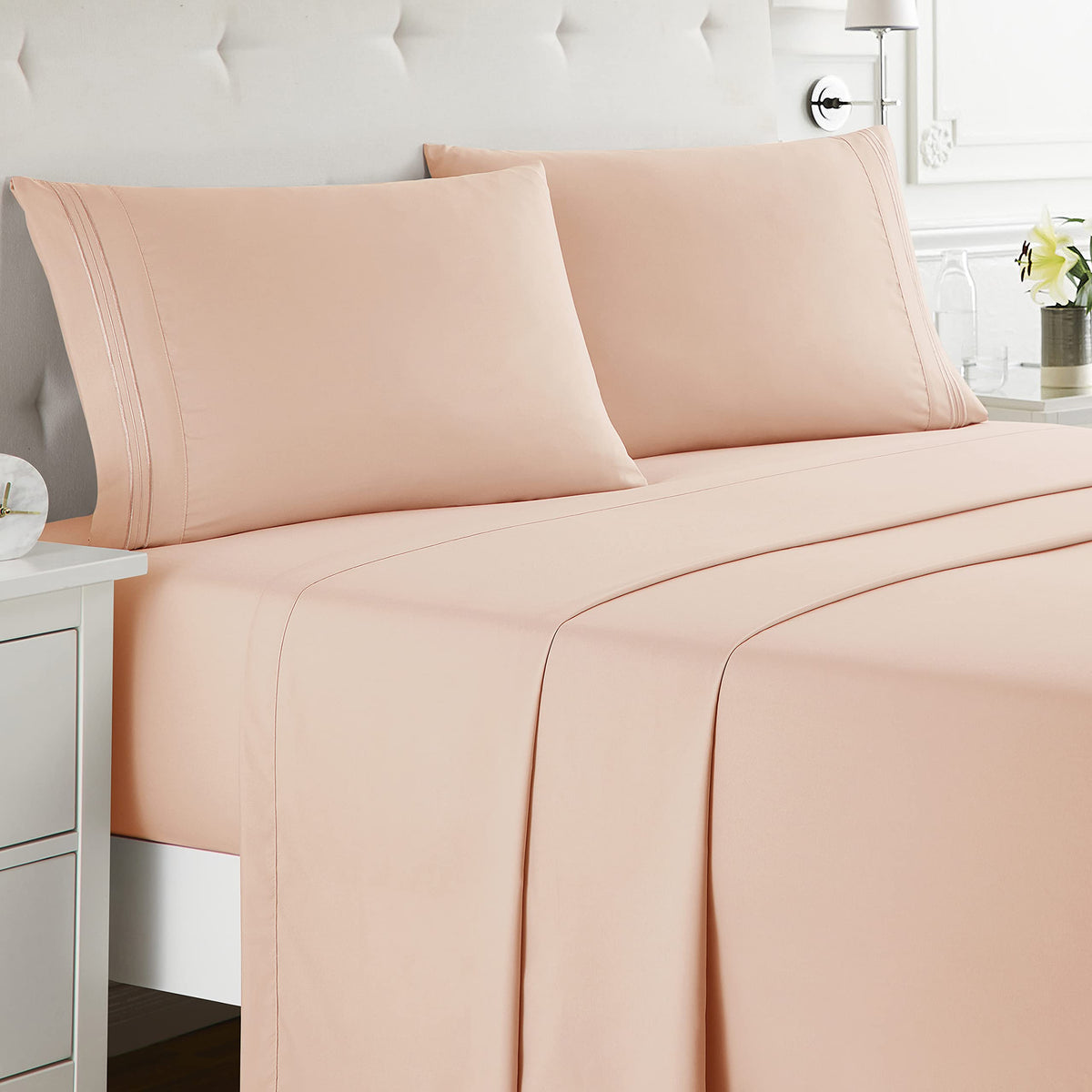 Nestl Queen Sheet Set - 4 Piece Bed Sheets For Queen Size Bed, Double Brushed Queen Size Sheets, Hotel Luxury Peach Sheets, Extr