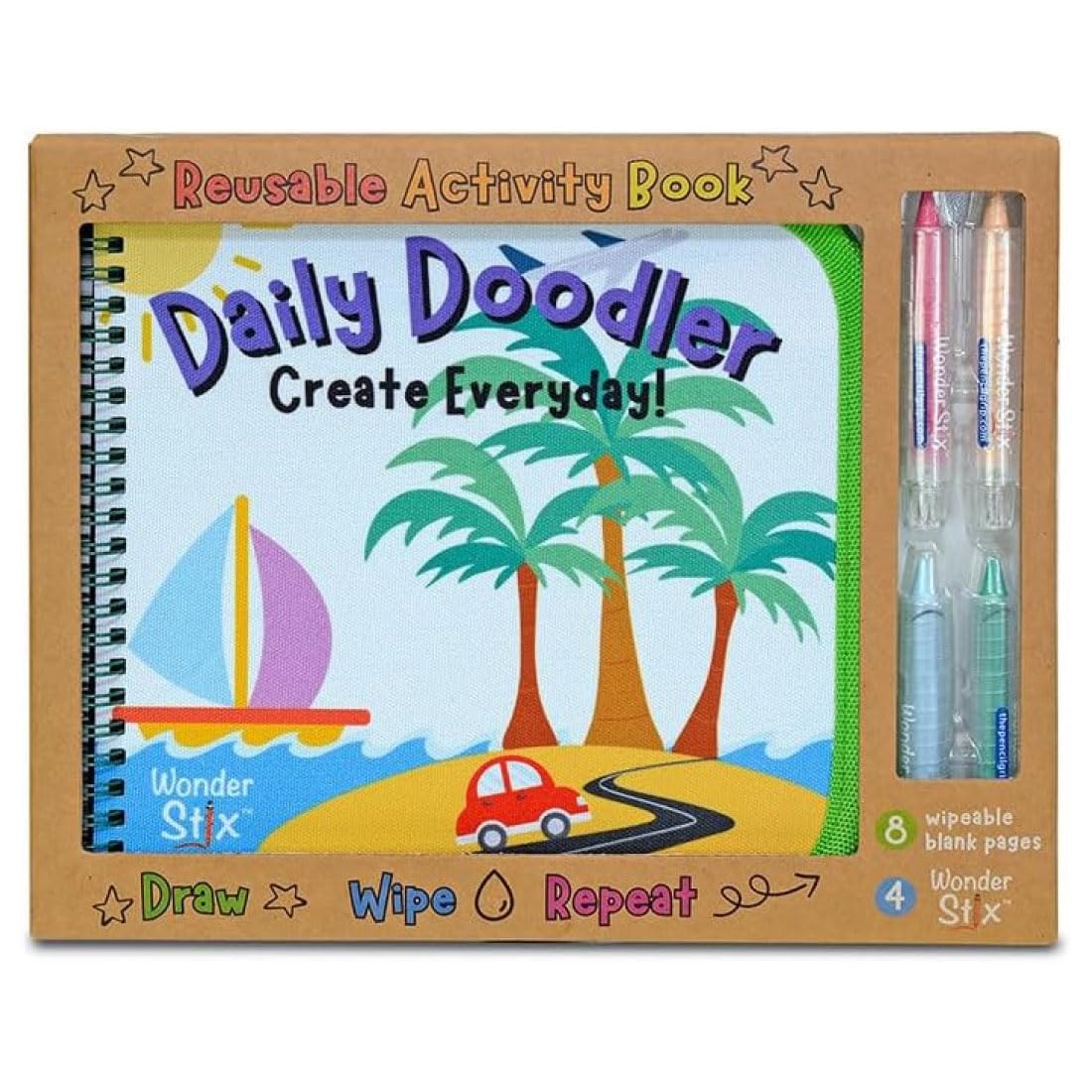 The Pencil Grip Daily Doodler Reusable Activity Book- Travel Cover, Includes 4 Wonder Stix