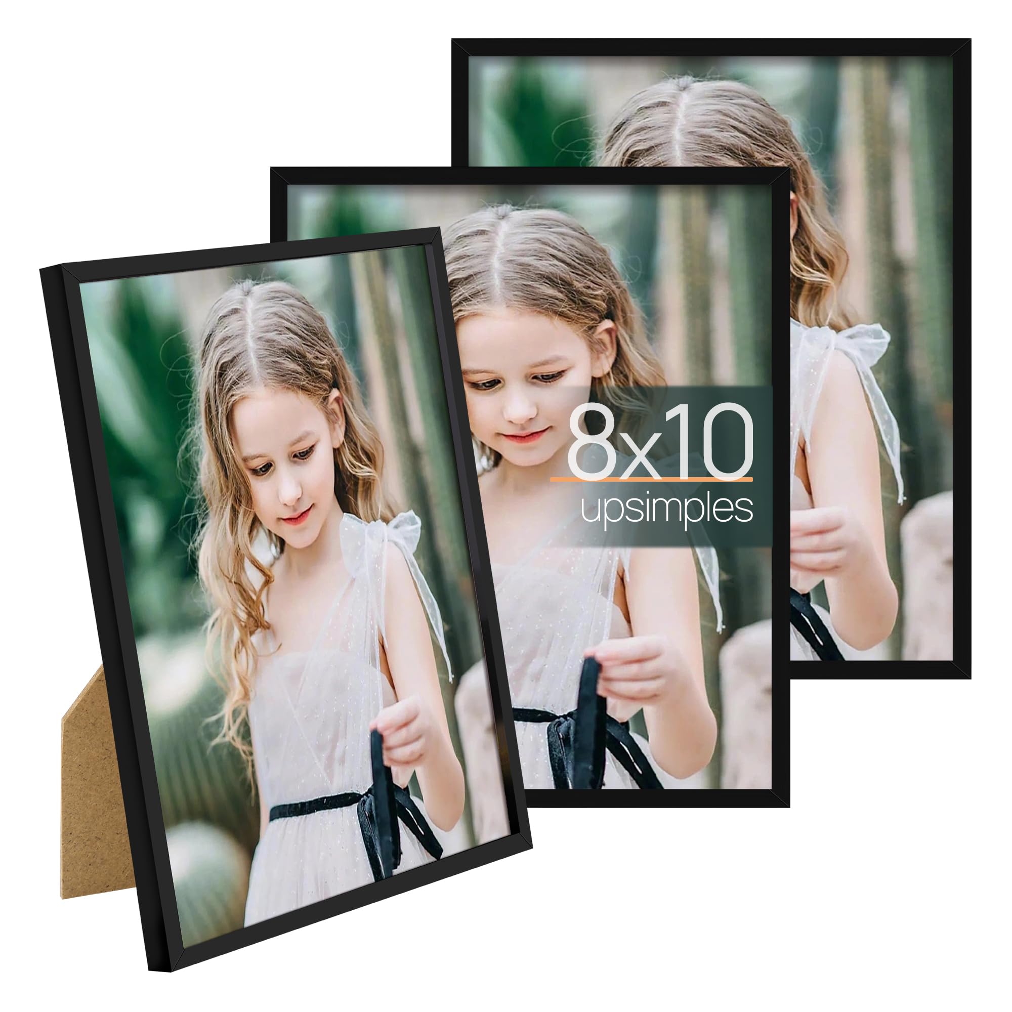 upsimples 8x10 Picture Frame Set of 3, Made of High Definition Glass for 8 x 10 Black Frames, Wall and Tabletop Display Thin Bor