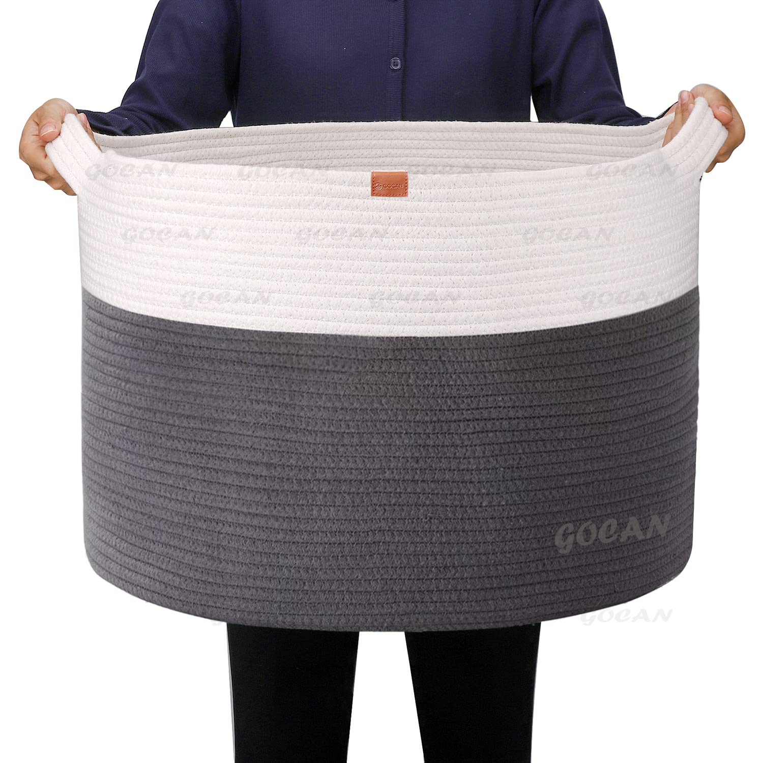 GOCAN Extra Large Laundry Basket toy storage 22X22X14 blanket basket Cotton Rope Woven Baskets with Handles for Living Room (Gre