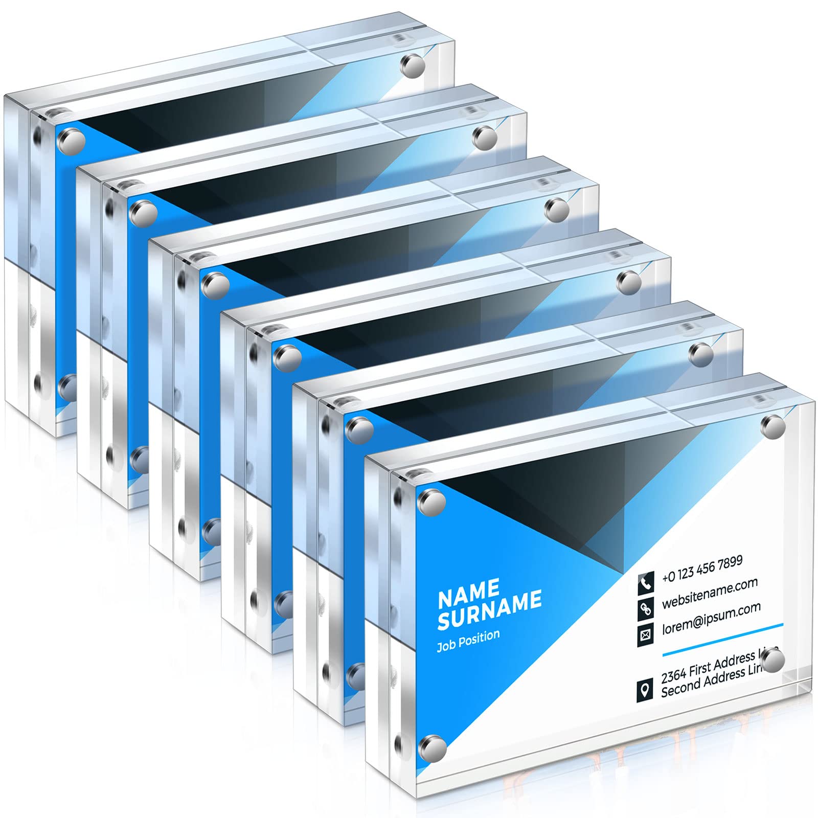 Xuhal Acrylic Business Card Frame 2.5 x 3.5 inch Clear Double Sided Block Set, 20mm Thickness Frameless Magnetic Photo Frames St